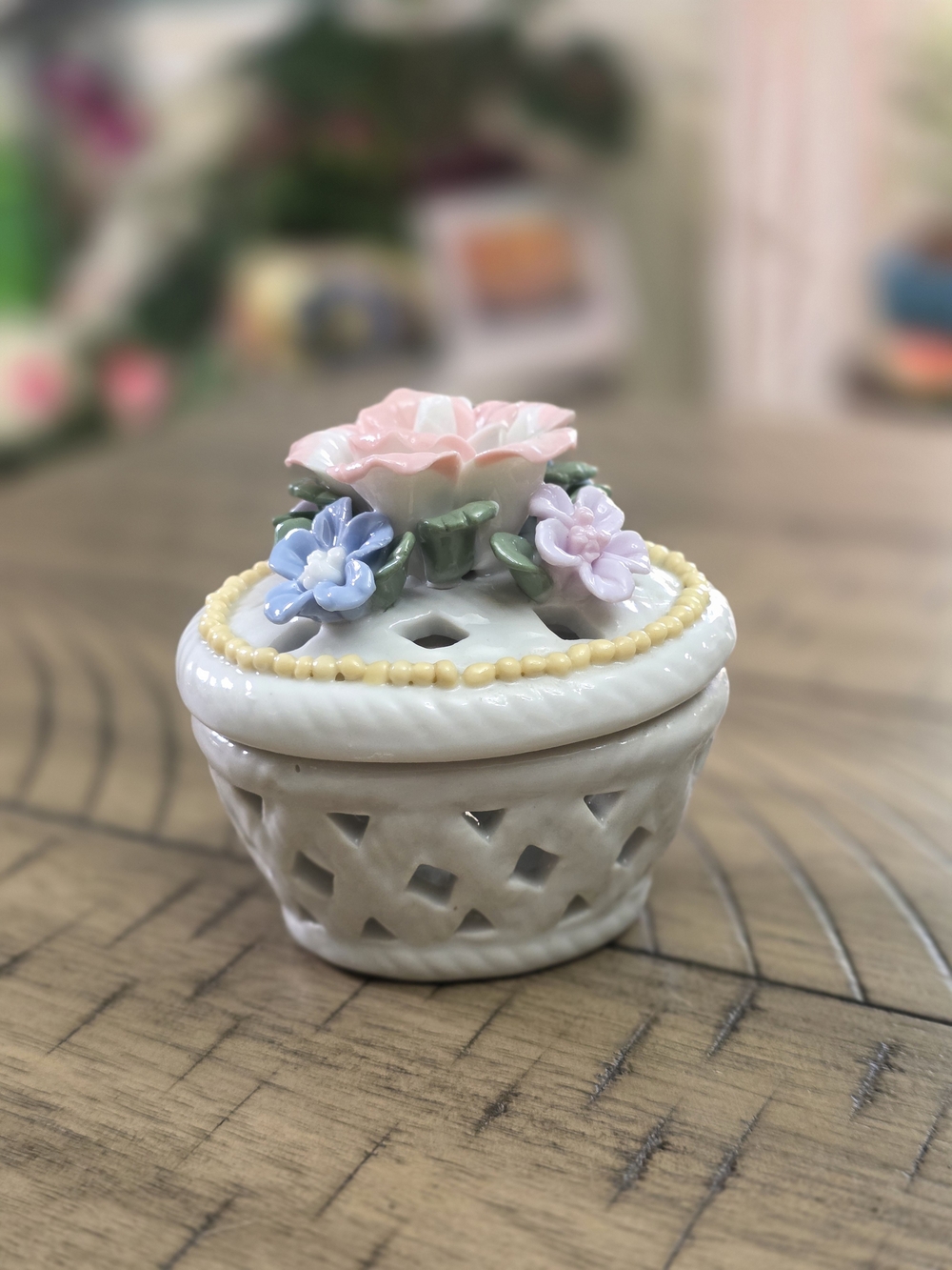 Porcelain Floral Trinket Box - Pastel Pink & Blue